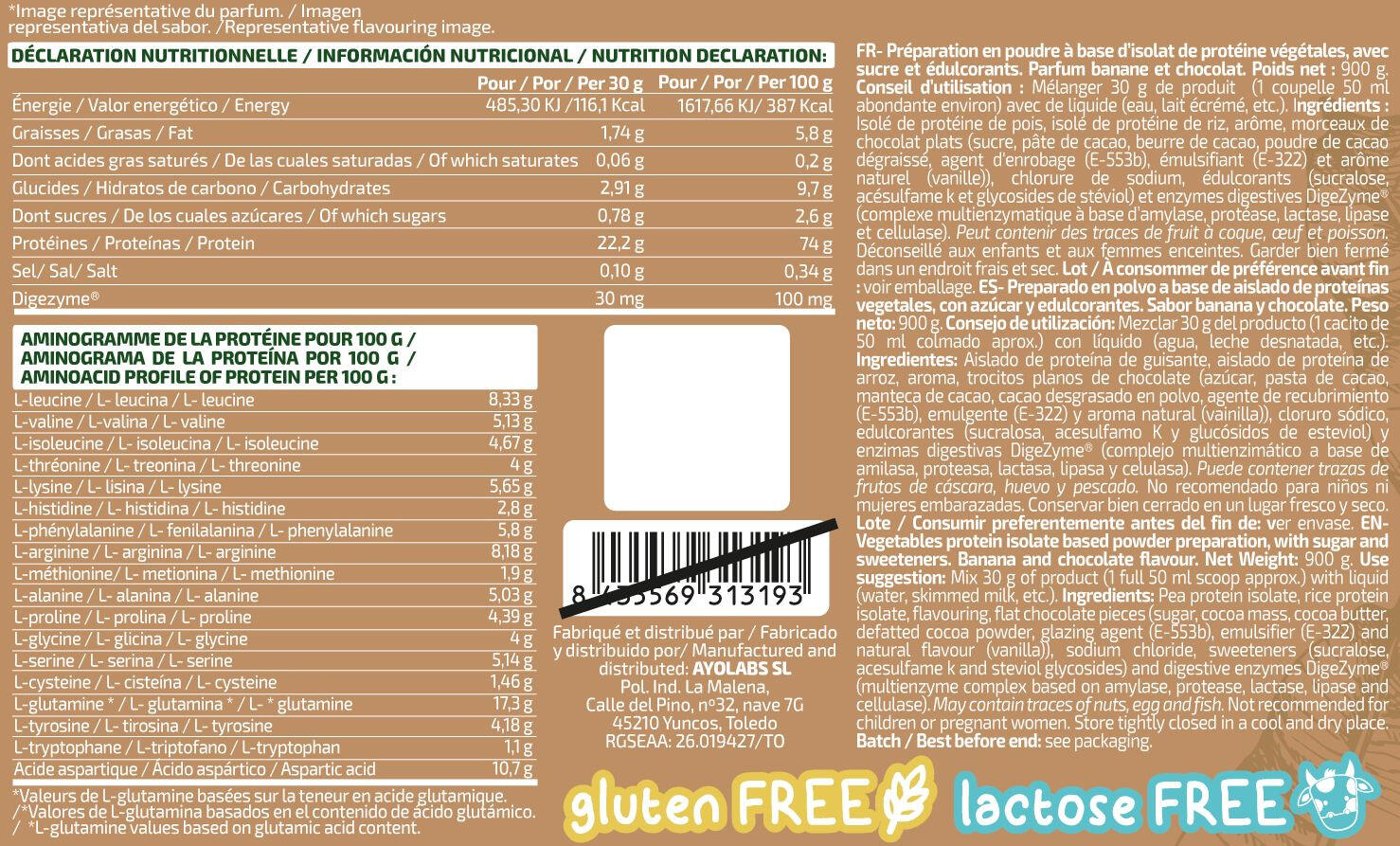 Vegan Protein - 900g Banana and Pops DarkChoco IO.Genix 2/3