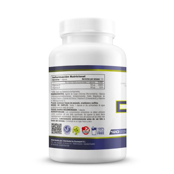 Vitamina D3 y K2 - 120 Cápsulas Vegetales de MM Supplements