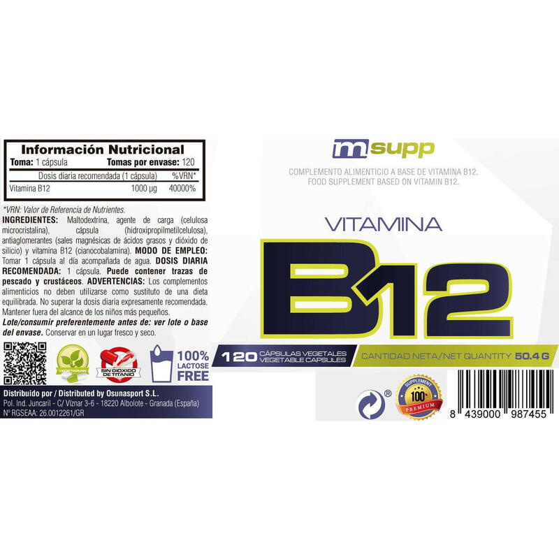 Vitamina B12 - 120 Cápsulas Vegetales de MM Supplements