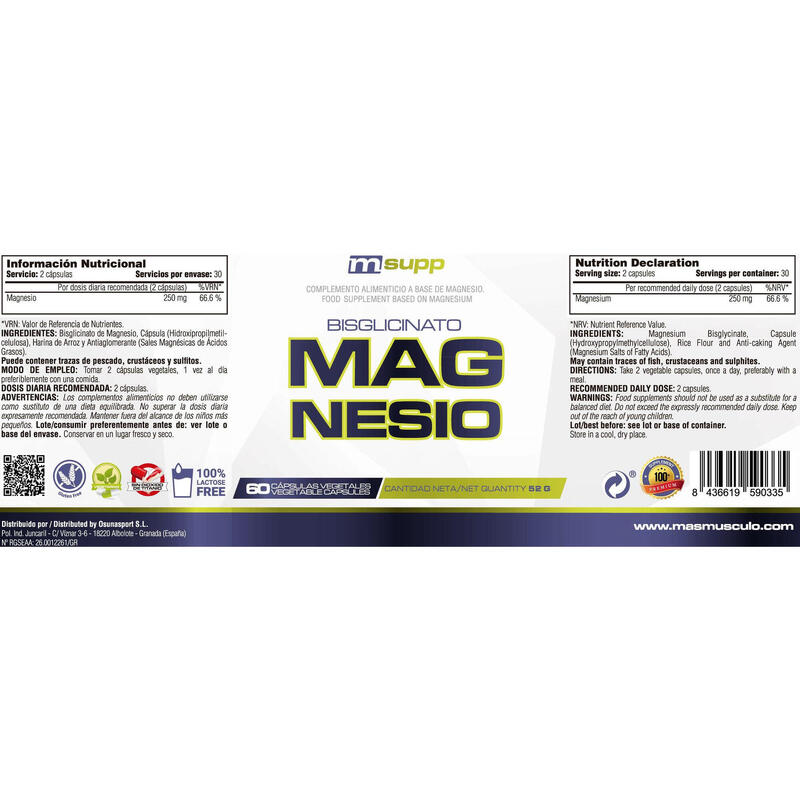 Bisglicinato de Magnesio - 60 Cápsulas Vegetales de MM Supplements