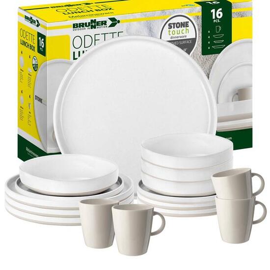Melamin Campinggeschir-Set ODETTE Lunchbox- 16-teilig