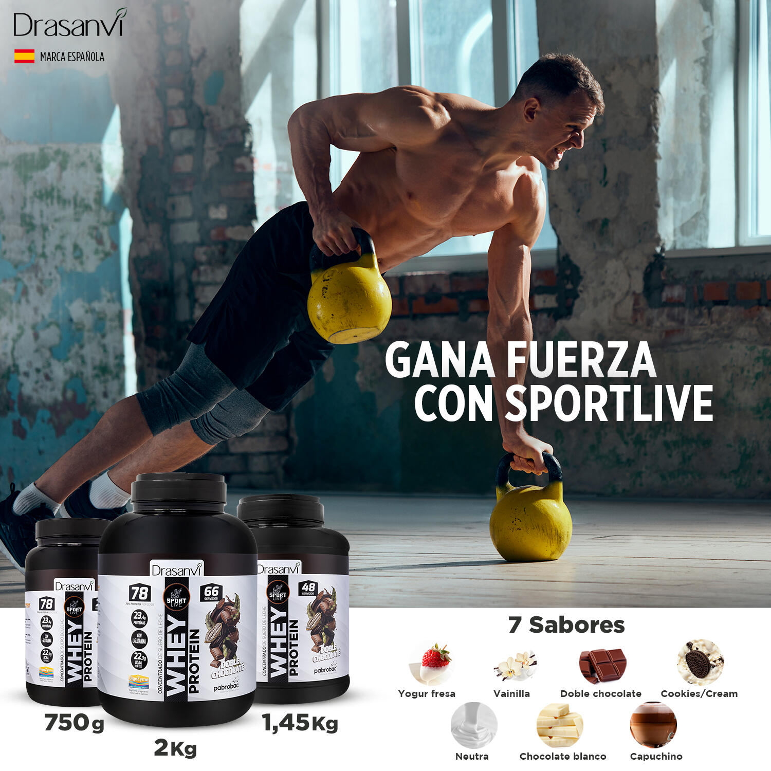 Whey Protein Concentrada Sport Live - Doble Chocolate - 750Gr - DRASANVI 4/6