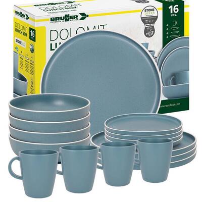 Melamin Campinggeschir Set DOLOMIT Lunchbox 16-teilig blau