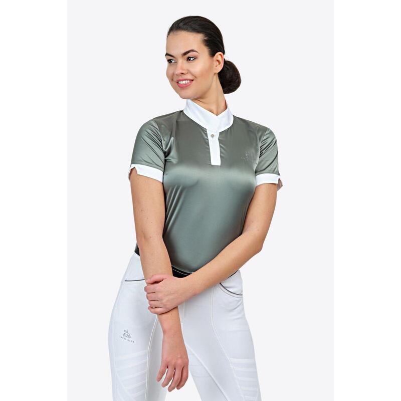 Turniershirt DUSTY GREEN - Kurzarm, Reitsportbekleidung