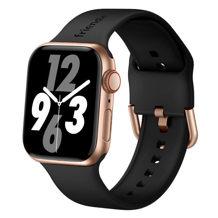 Silicone Band in Black with Gold Modern Buckle - The Byron - 42 to 45mm