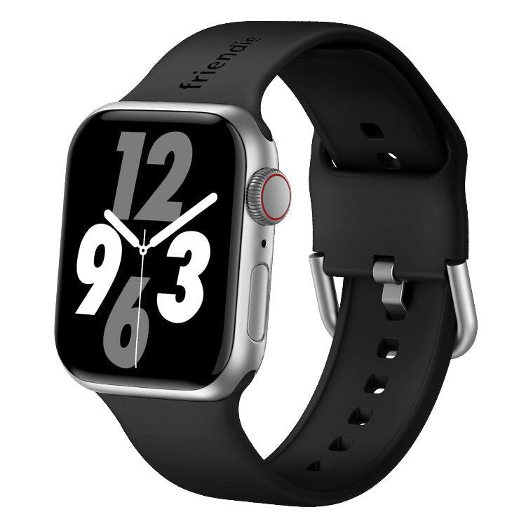 Silicone Band in Black with Silver Modern Buckle - The Byron - 42 to 45mm