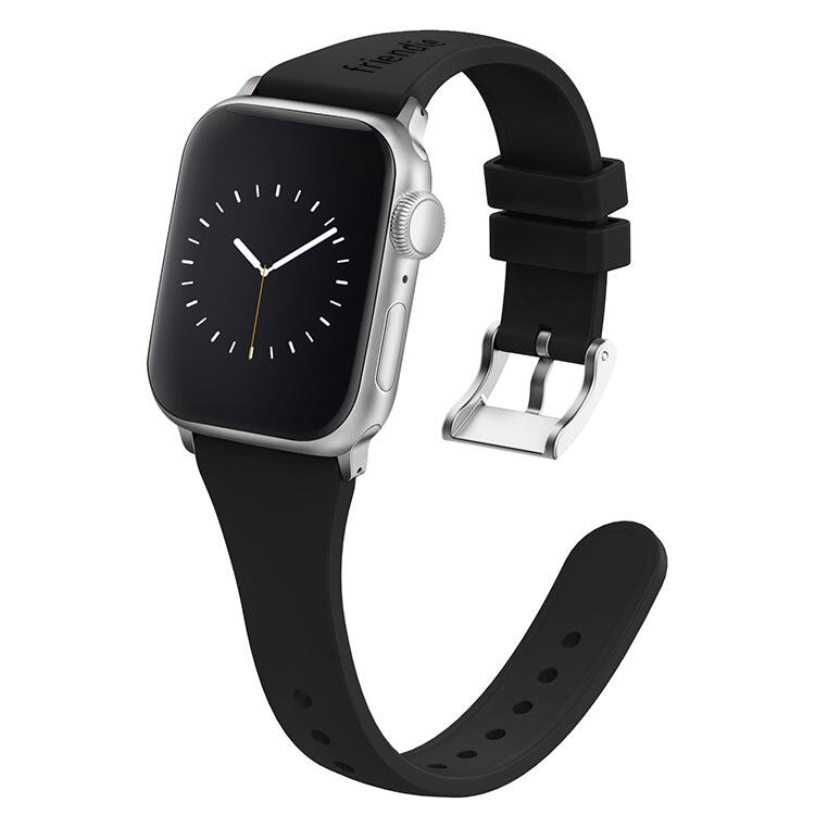 Silicone Band in Black with Silver Classic Buckle - The Gippsland - 38 to 41mm