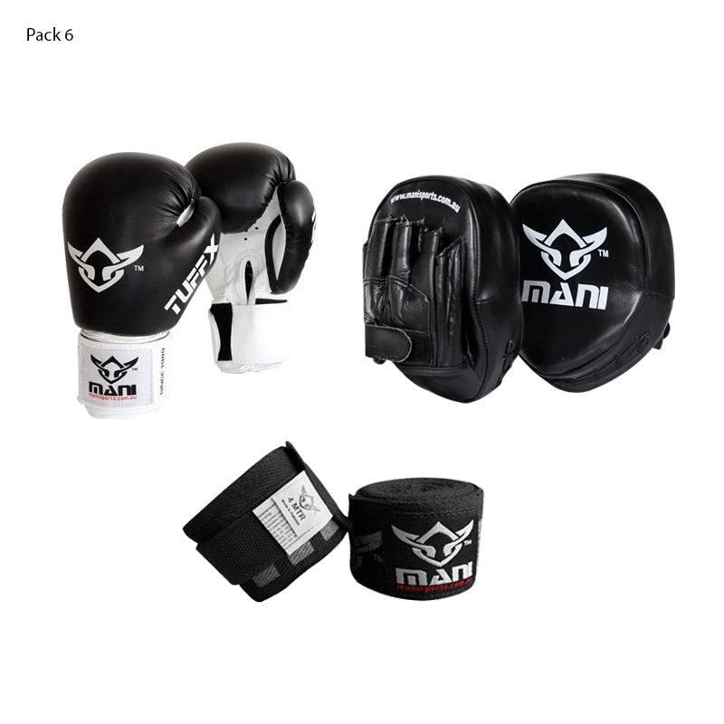 Boxing Gloves and Leather Pro Pad Set