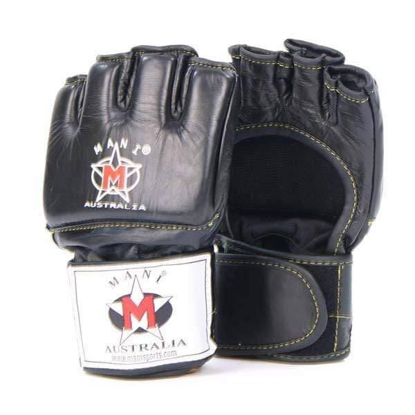 BLACK BOXING LEATHER GRAPPLING GLOVES