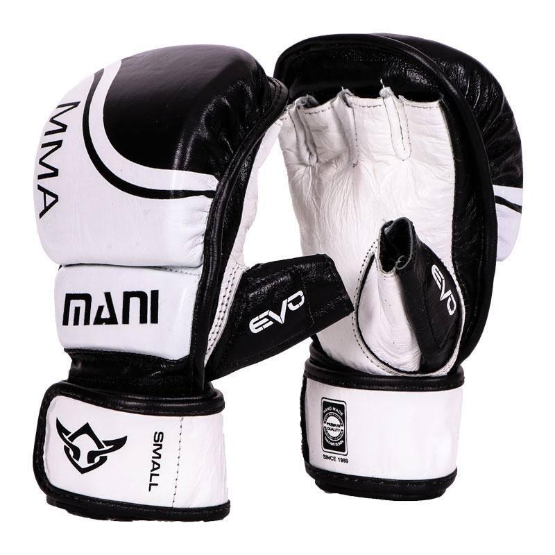 Black & White Padded Leather Grappling Mma Gloves