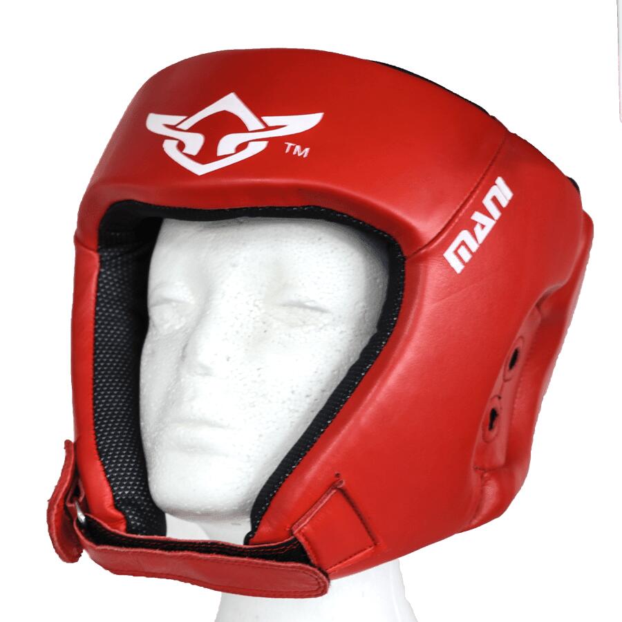 Leather Red Open Face Pre-Moulded Head Guard