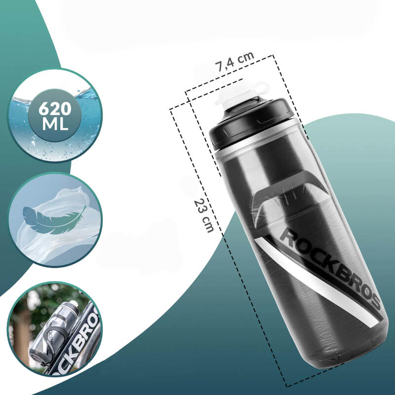 Bidon rowerowy termiczny z zatyczką Rockbros 620ml RB352 4/6