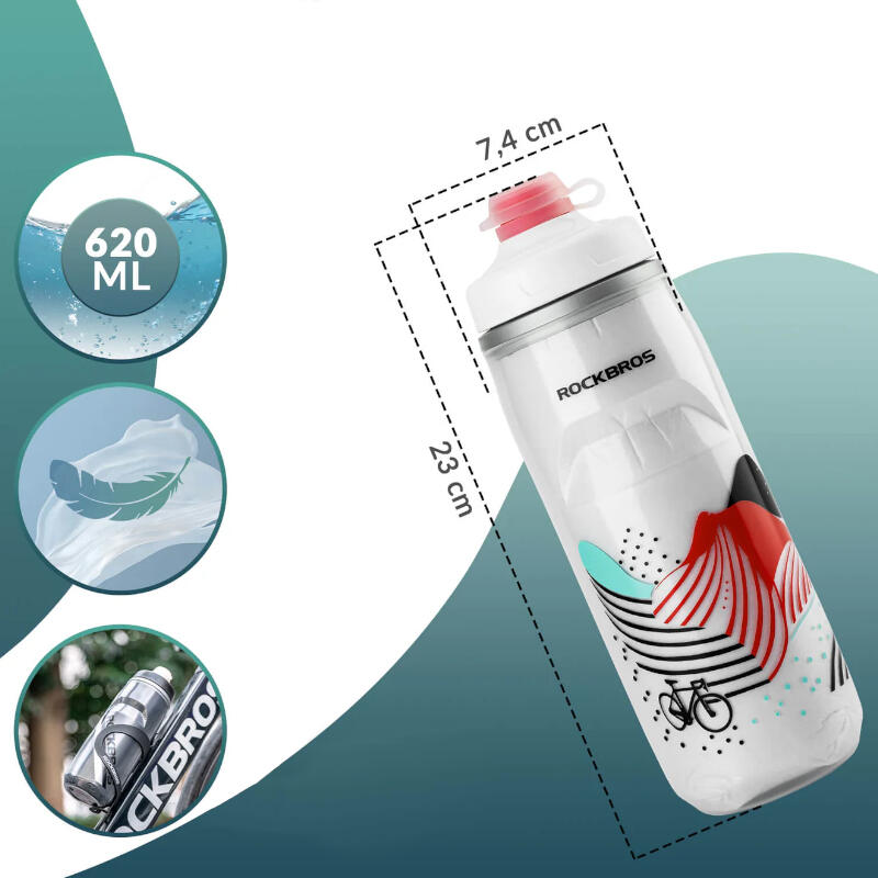 Bidon rowerowy termiczny z zatyczką Rockbros 620ml RB352 4/6