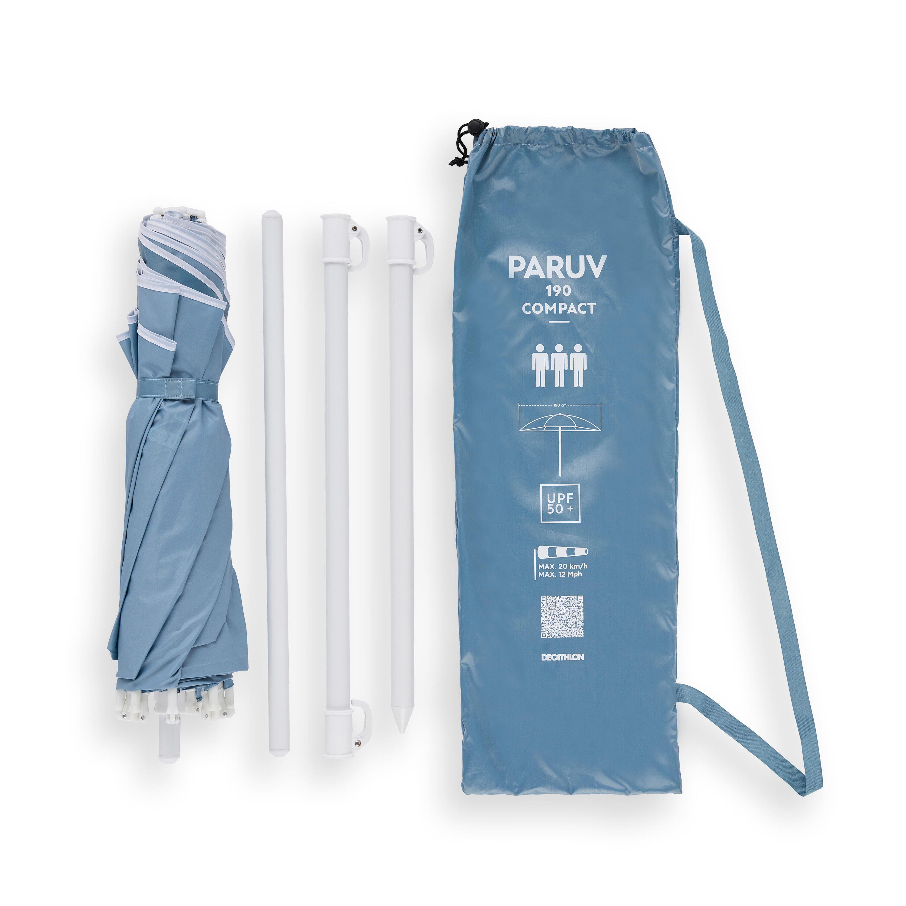 Recondicionado - Guarda-sol de praia compact 3 lugares UPF 50+ - Paruv... - Bom 2/5