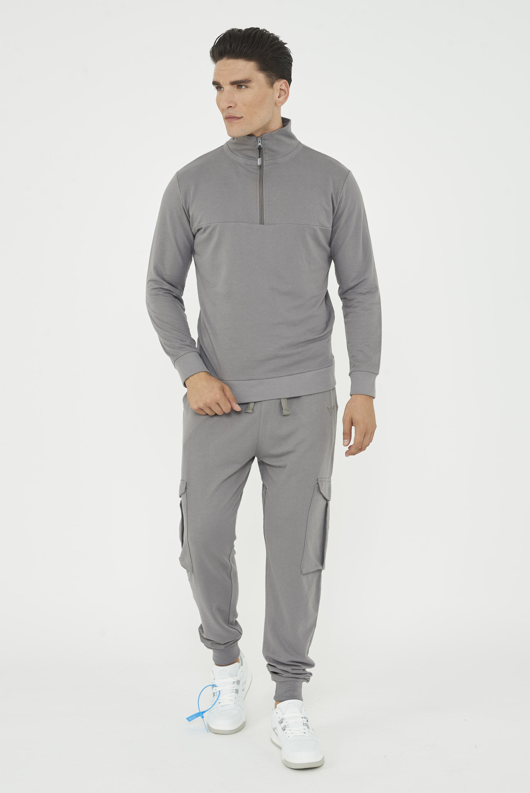 Felpa sportiva in cotone F CLUB mezza zip grigio scuro 6/6
