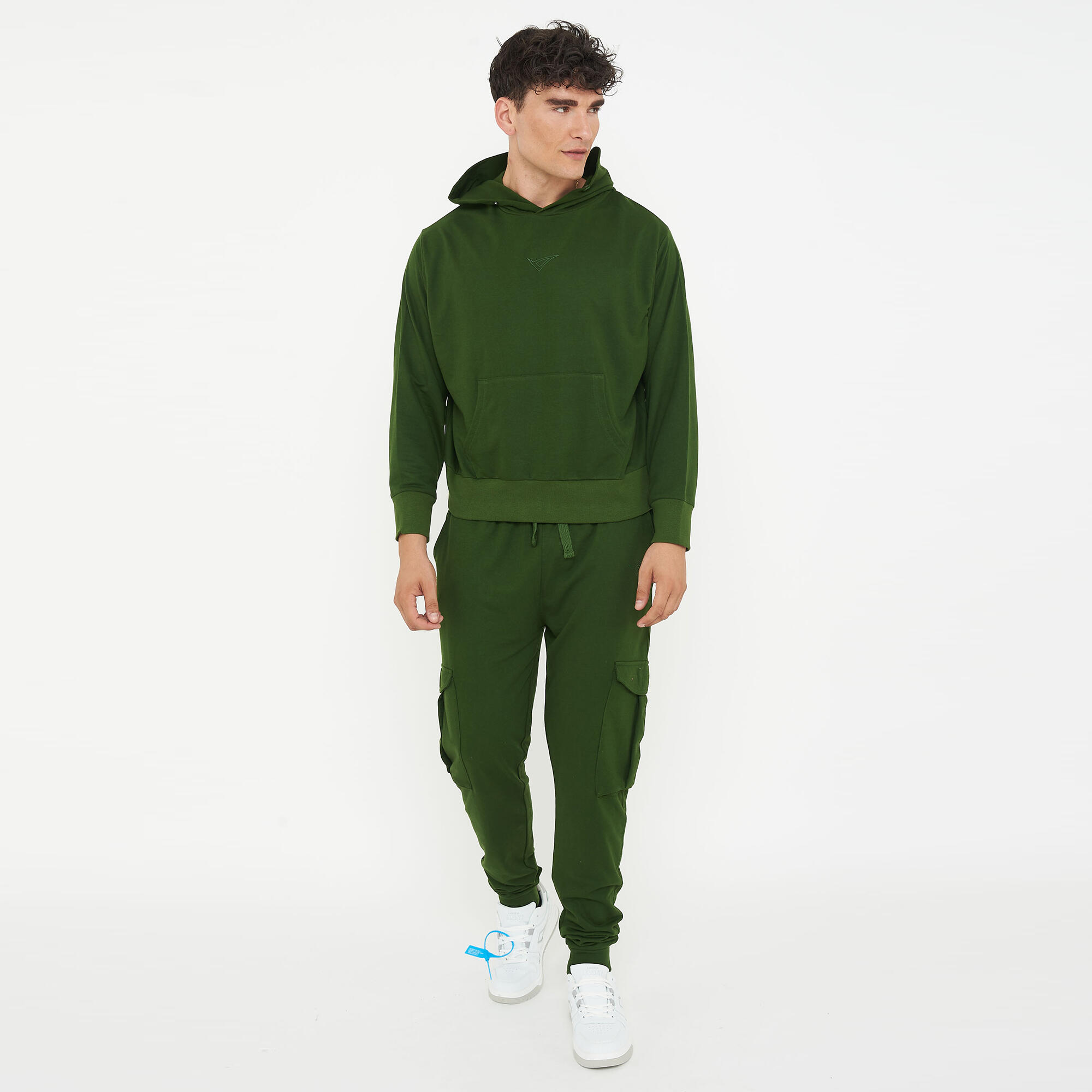 Felpa sportiva unisex con cappuccio F BOXY verde scuro 7/7