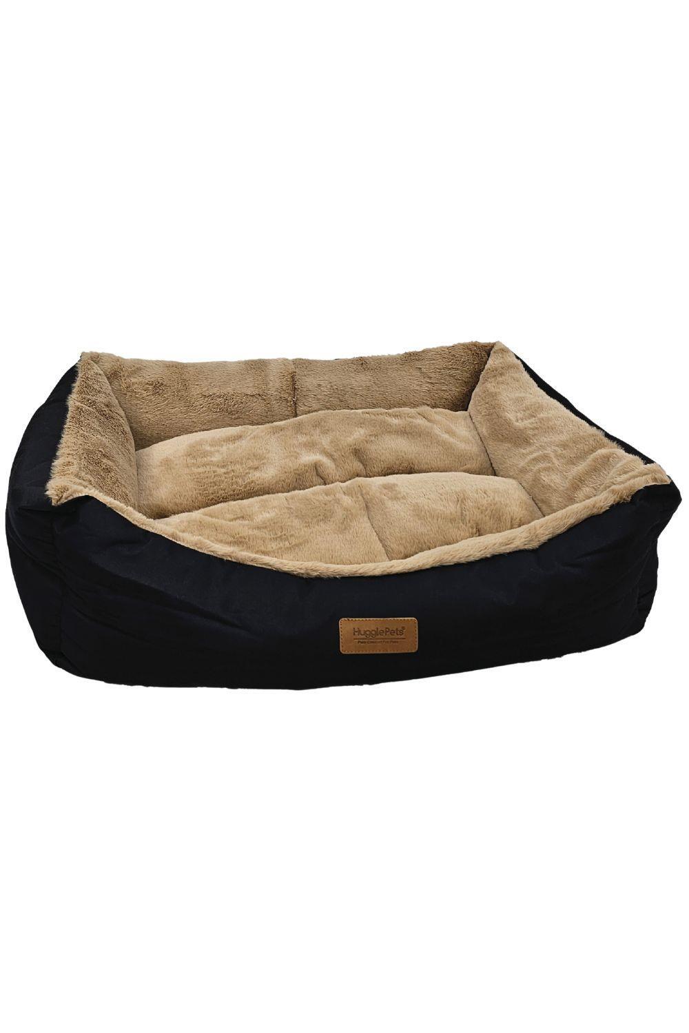 HUGGLEPETS HugglePets Luxury Plush Dog Lounger Bed - Black & Oatmeal