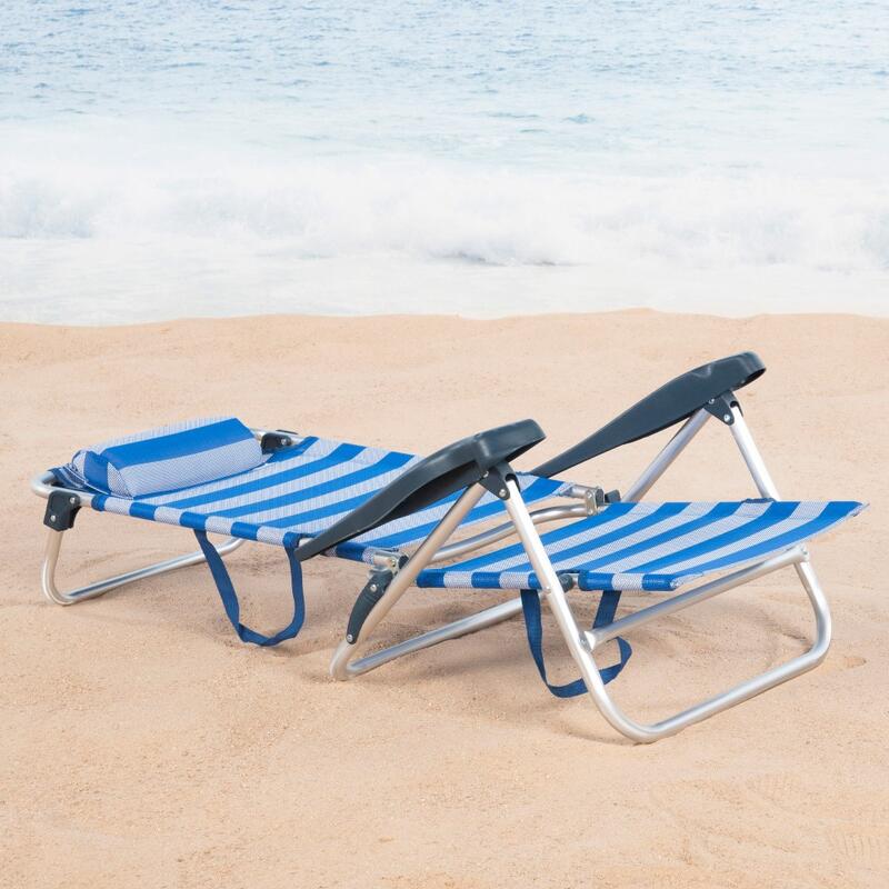 Pack de 2 sillas de playa plegables y reclinables 7 posiciones marinera c/cojín