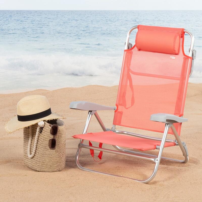 Pack de 2 cadeiras de praia dobráveis e reclináveis 7 posições coral c/almofada