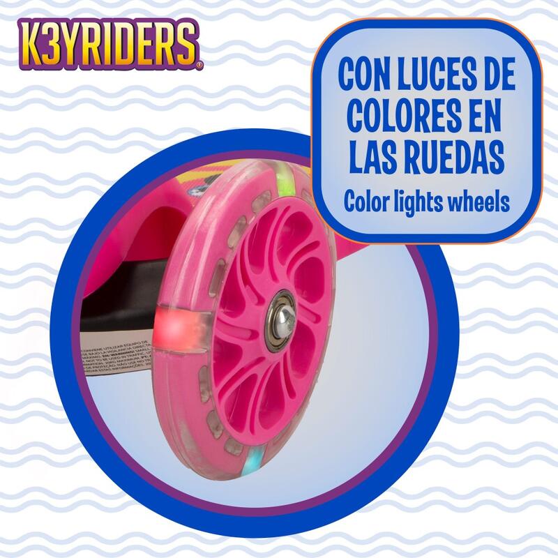 Patinete 3 ruedas flamenco plegable c/luces y peluche K3YRIDERS