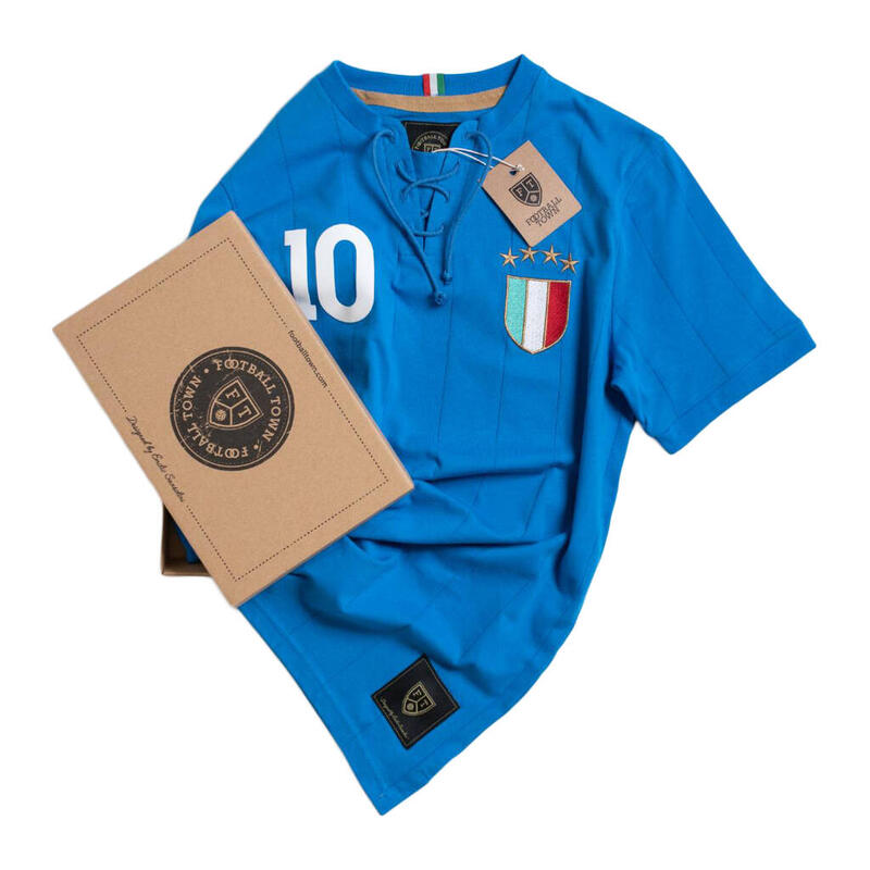 Gli Azzurri Retro T-Shirt with Laces Football Adult Vintage