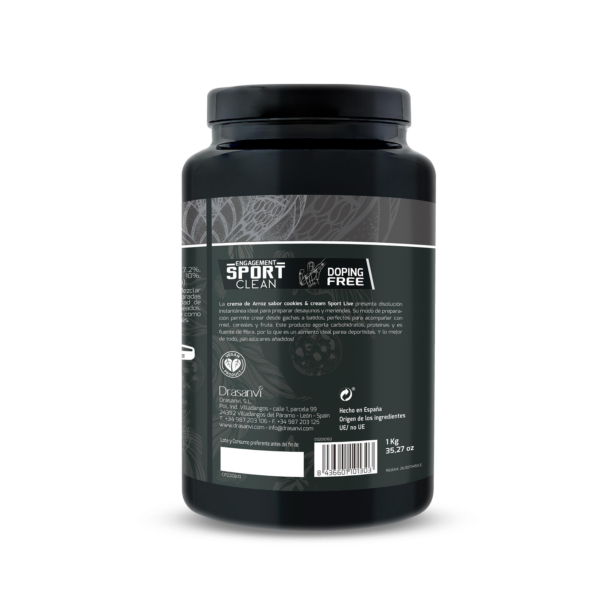 Crema de Arroz Sport Live - Sabor Cookies and Cream - 1Kg - DRASANVI 3/6