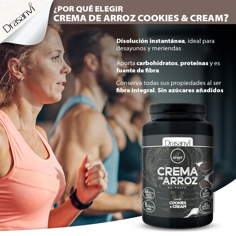 Crema de Arroz Sport Live - Sabor Cookies and Cream - 1Kg - DRASANVI 4/6