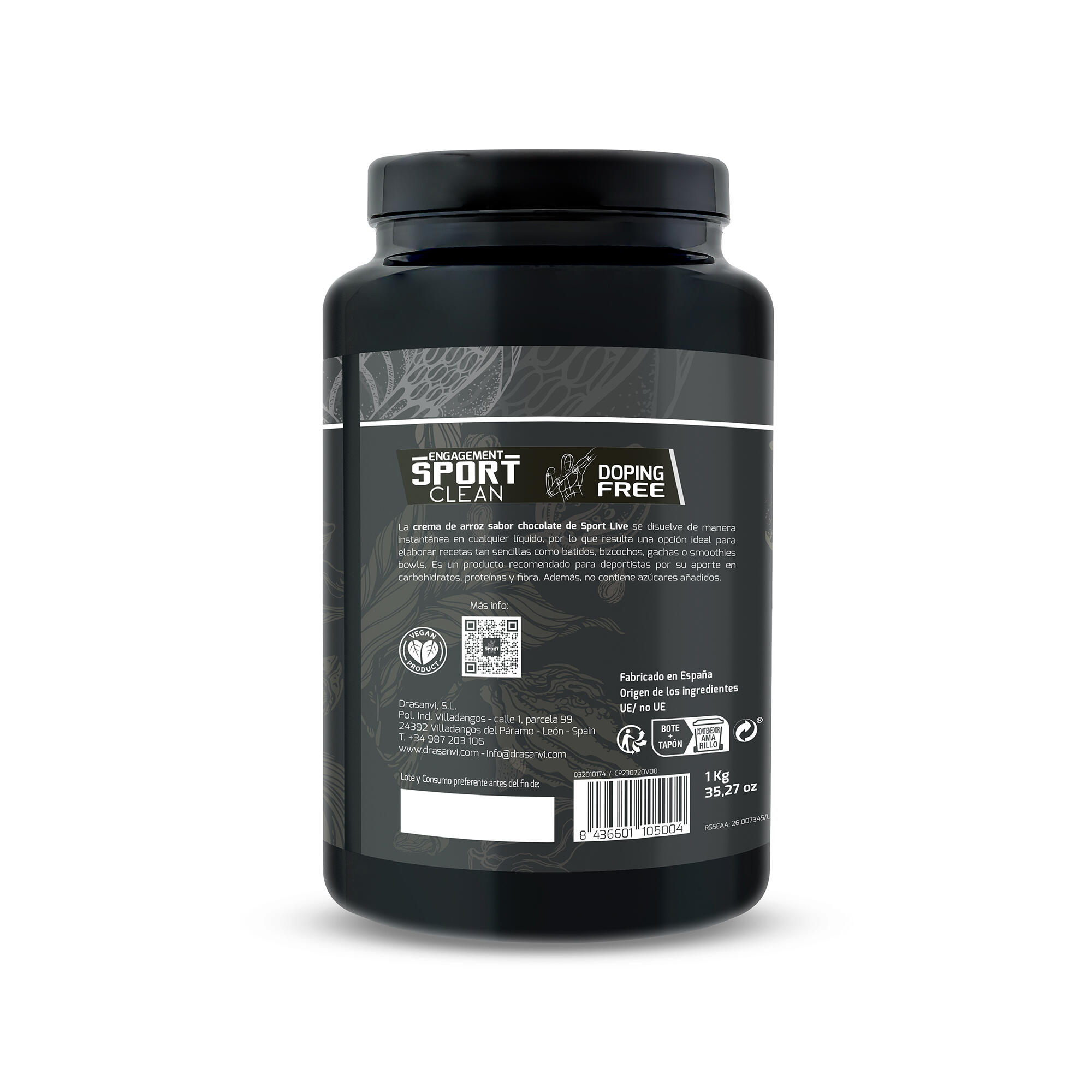 Crema de Arroz Sport Live - Sabor Chocolate blanco - 1Kg - DRASANVI 3/5