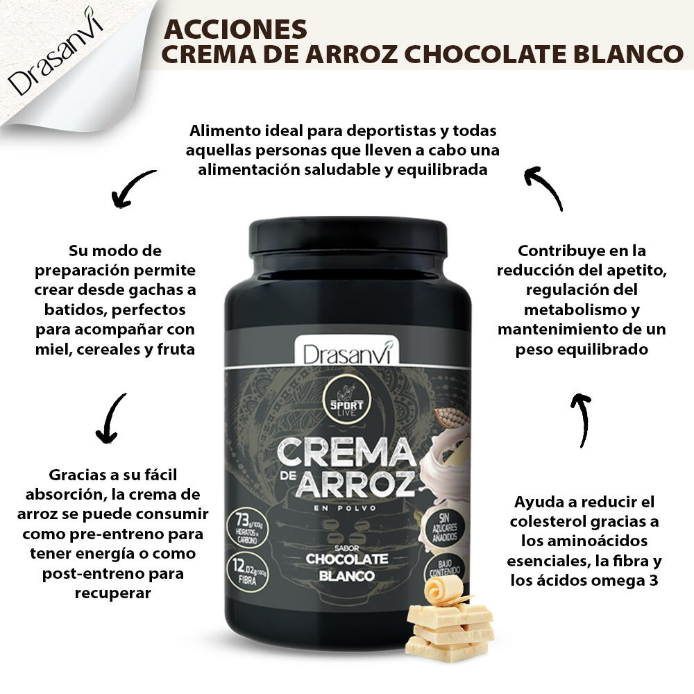 Crema de Arroz Sport Live - Sabor Chocolate blanco - 1Kg - DRASANVI 5/5
