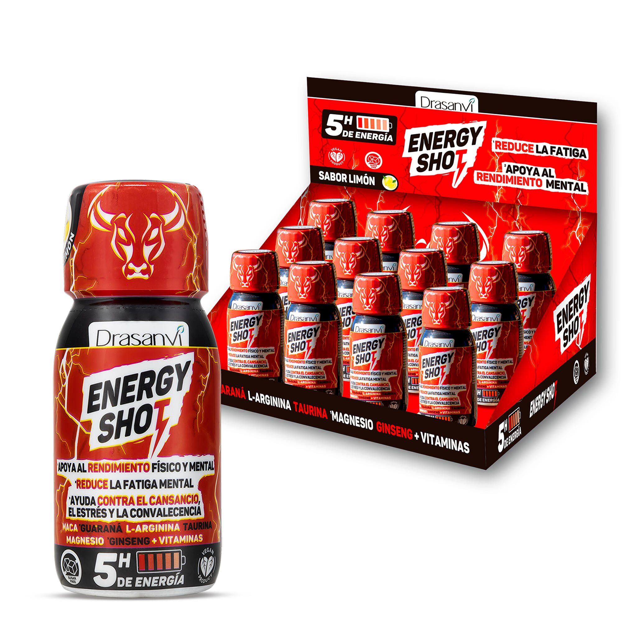 Energy Shot - Bebida energética - Sabor limón - 60ml - Pack 12 uds - DRASANVI 1/6