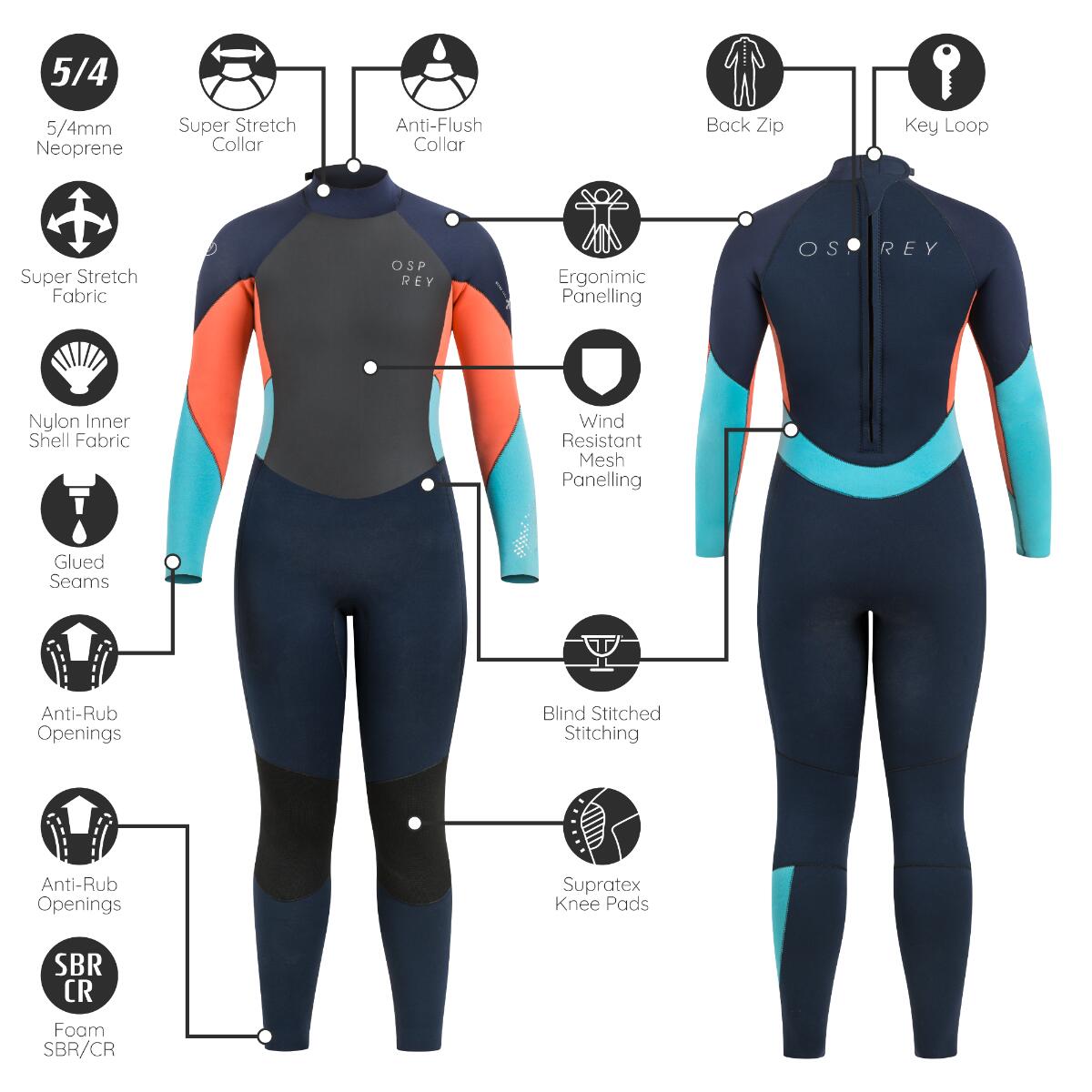 Osprey Womens Zero 5mm Wetsuit | Full Length Neoprene Wetsuit, Coral 5/6