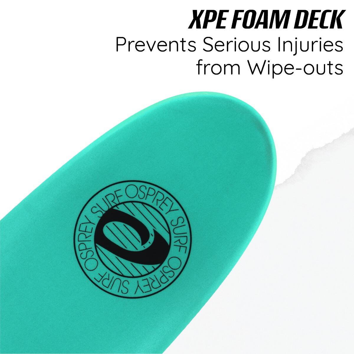 XPE Foam Surfboard with Leash and Fins, Mint Design 5/6