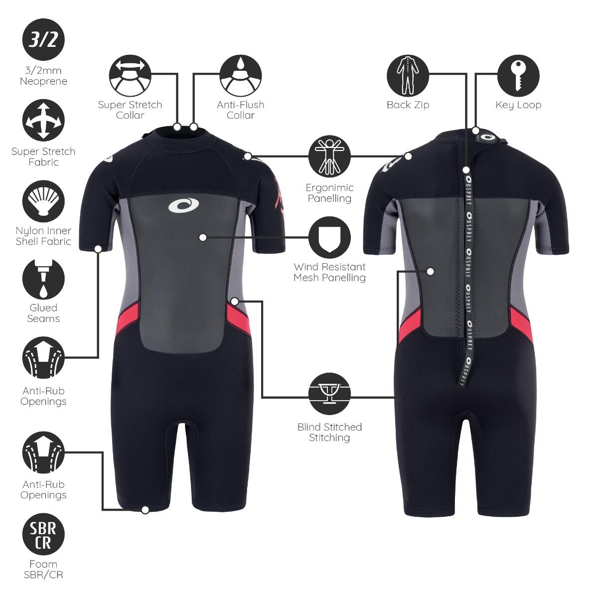 Osprey Kids Shorty Origin 3mm Wetsuit | Short Sleeve Wetsuit, Red 5/6
