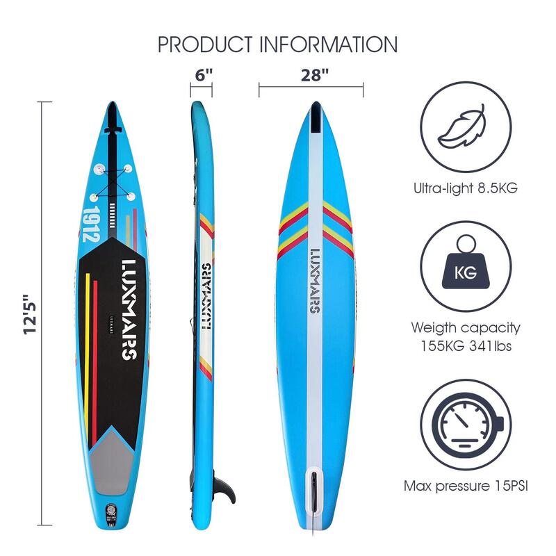 Luxmars Racing Paddle 12'5×28×6 Lightweight STAND-UP PADDLE BOARD SET
