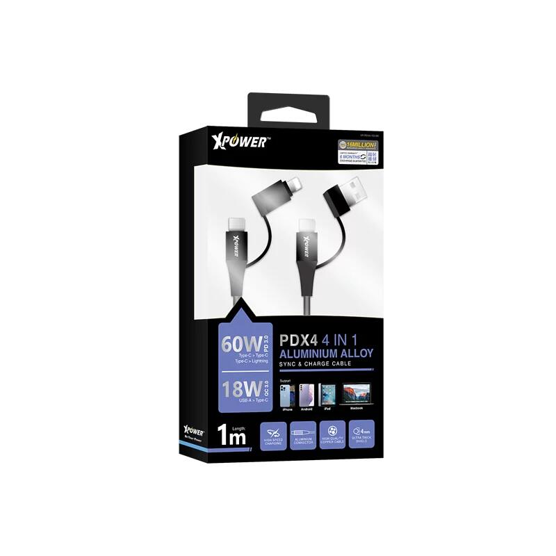 PDX4 4 In 1 60W PD3.0 Sync & Charge Cable - Black
