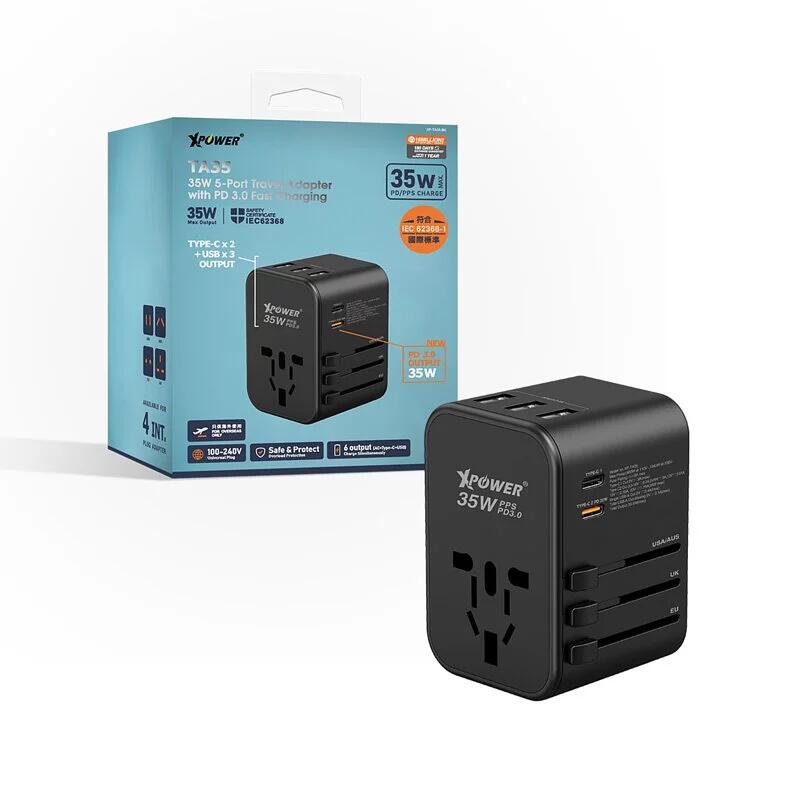 XPower TA35 35W 5-Port Travel Adapterwith PD 3.0 Fast Charging - Black