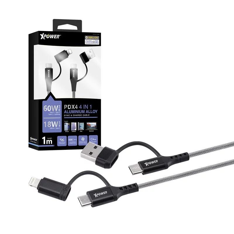 PDX4 4 In 1 60W PD3.0 Sync & Charge Cable - Black