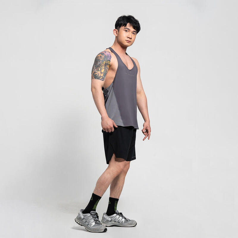 Men's Plain Y Back Workout Sport Tank Top - Dark Grey