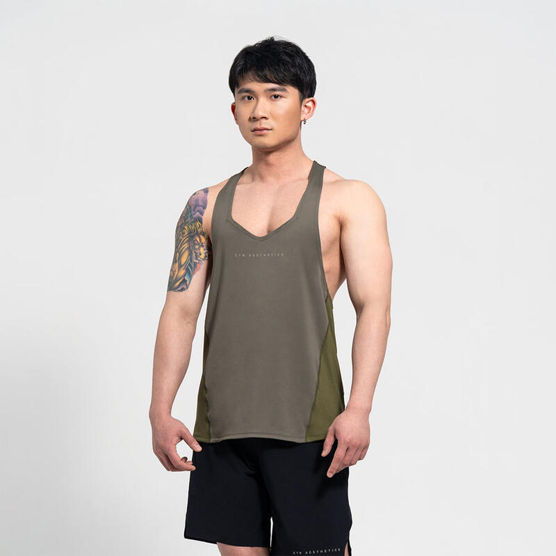 Men's Plain Y Back Workout Sport Tank Top - Olive