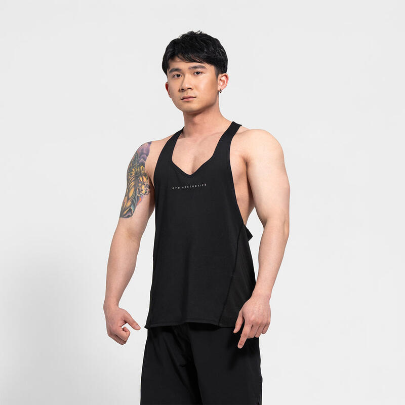 Men's Plain Y Back Workout Sport Tank Top - Black