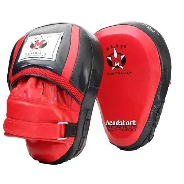 Pair of red and black curved boxing focus pads