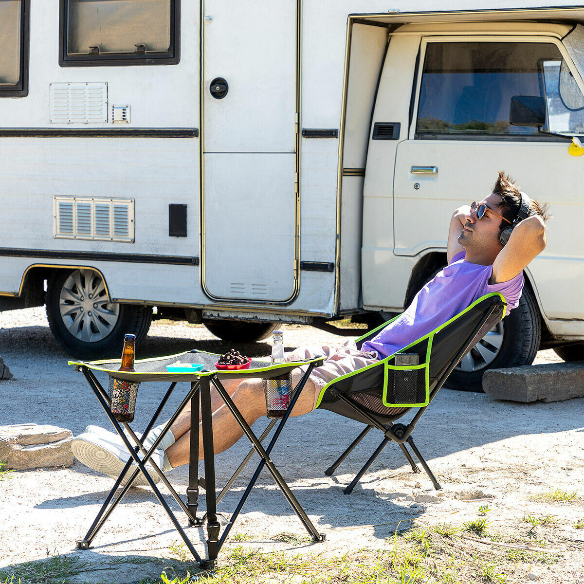 Table de Camping Pliable en Tissu avec Housse InnovaGoods Noir 5/5