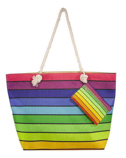BORSA MARE STAMPATA CON BORSA A RIGHE MULTICOLORE