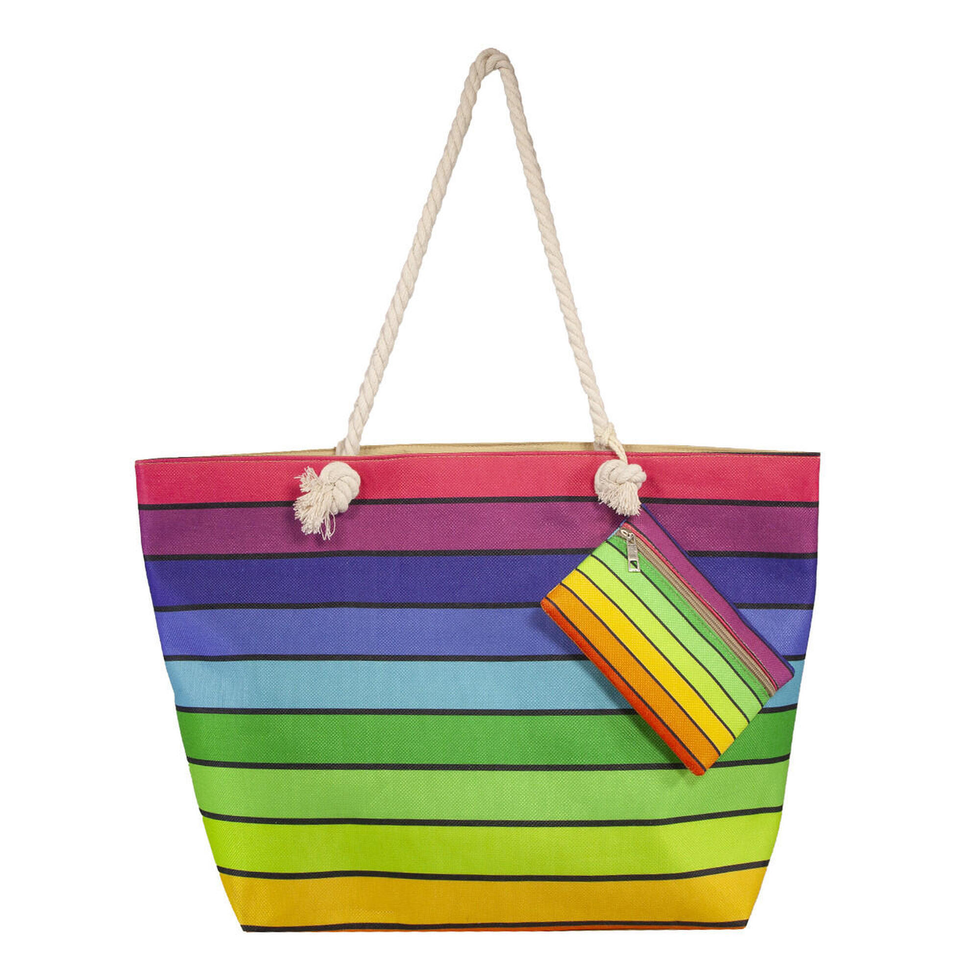 Sun & Surf - Sac De Plage Imprimé Avec Porte-monnaie À Rayures Multicolore - Sac - Multicolore - Decathlon