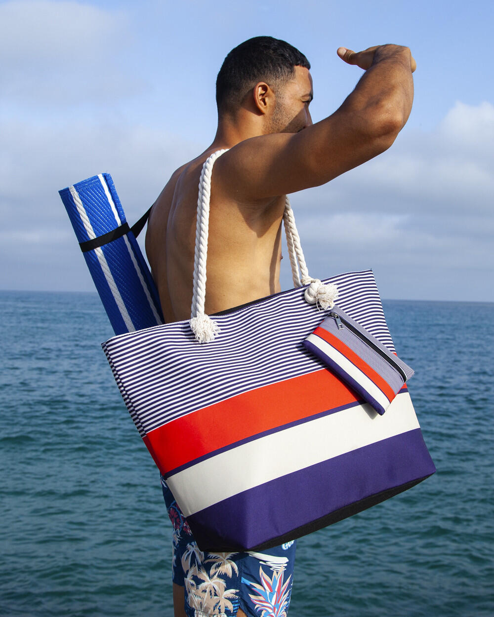 BOLSO ESTAMPADO DE PLAYA CON MONEDERO ELEGANTE CORAL 4/5