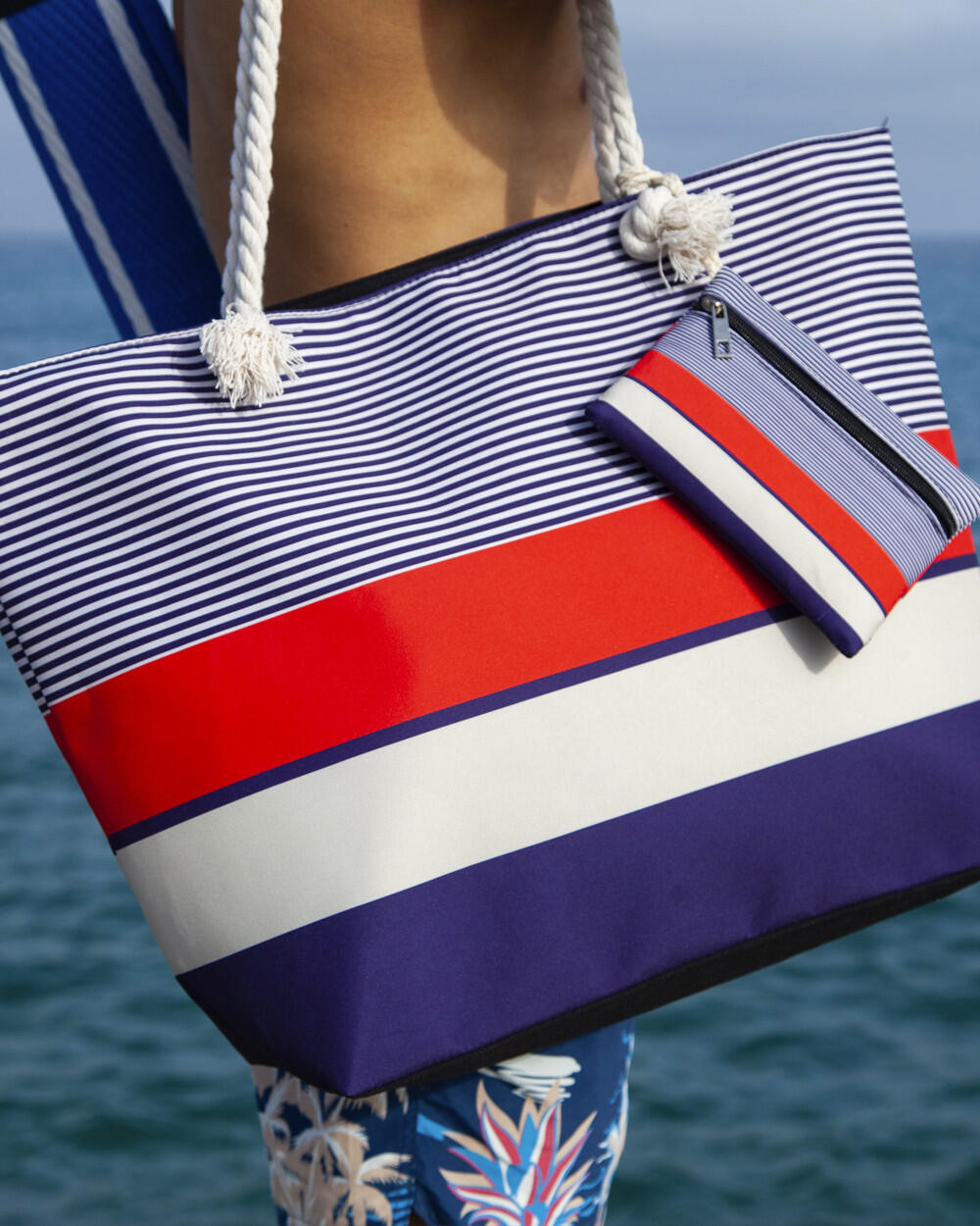 BORSA DA SPIAGGIA STAMPATA CON ELEGANTE BORSA IN CORALLO SUN E