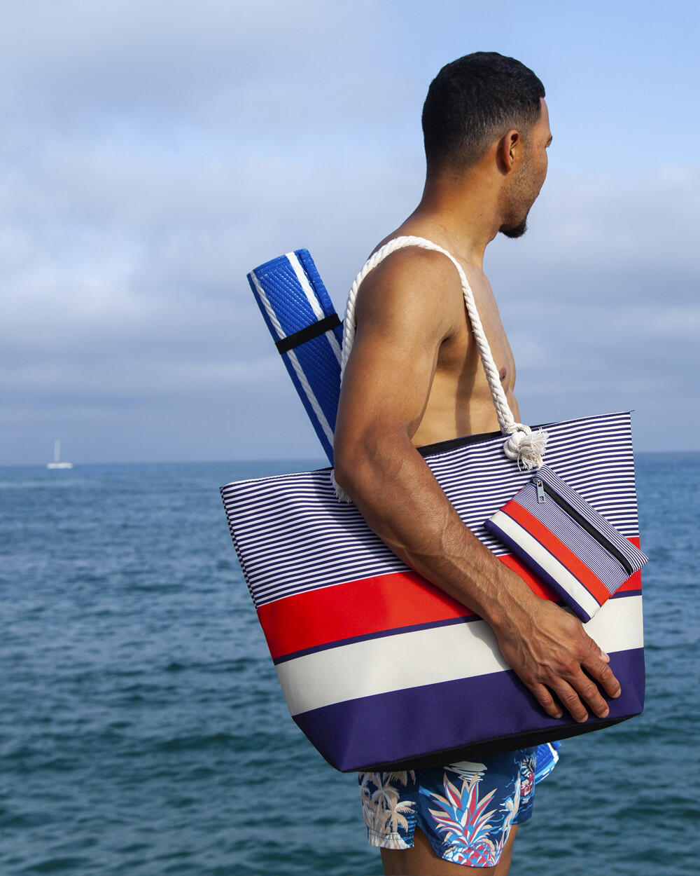 BOLSO ESTAMPADO DE PLAYA CON MONEDERO ELEGANTE CORAL 3/5