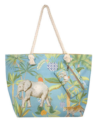 Bedrukte strandtas met vintage safari-beurtje