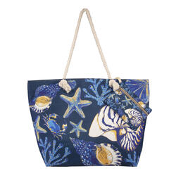 BOLSO ESTAMPADO DE PLAYA CON MONEDERO AZUL MARINO