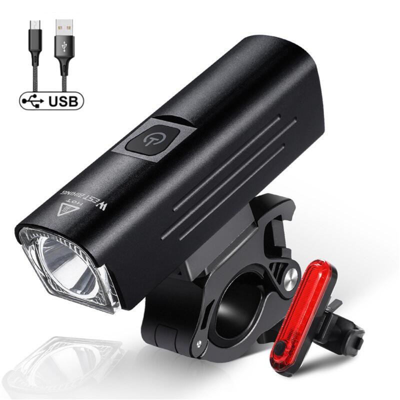 Feu avant vélo 1300 lumens + feu arrière USB